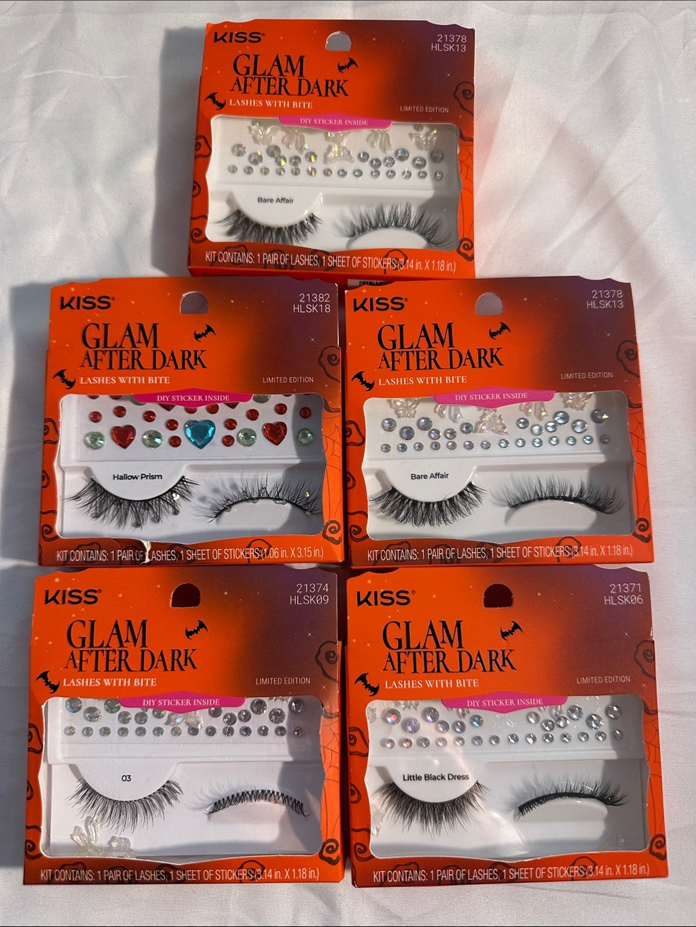 KISS Glam After Dark False Lashes Lot of 5 w/ Rhinestone Stickers